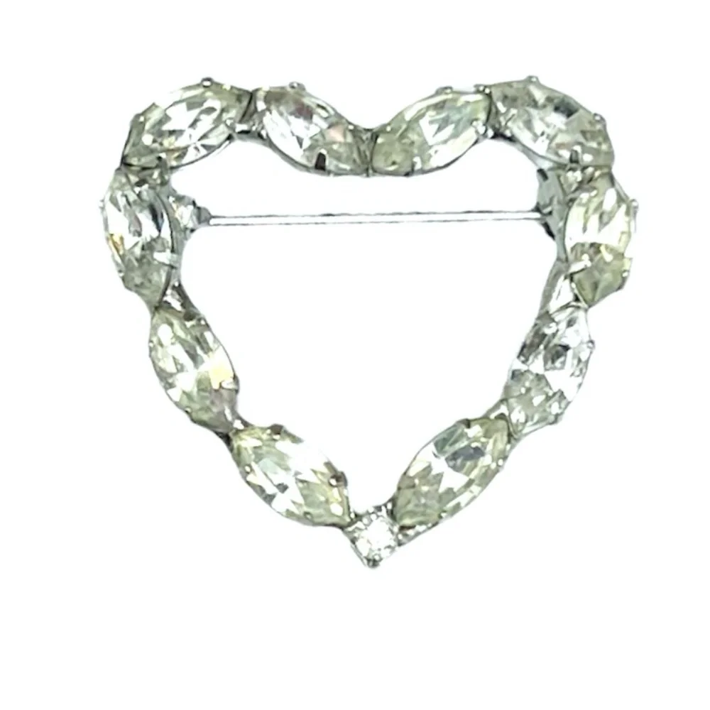 MARQUIS CUT CLEAR CRYSTAL OPEN HEART BROOCH